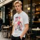 Olive T-Shirt with Friendship Themed Cartoon Crew Print