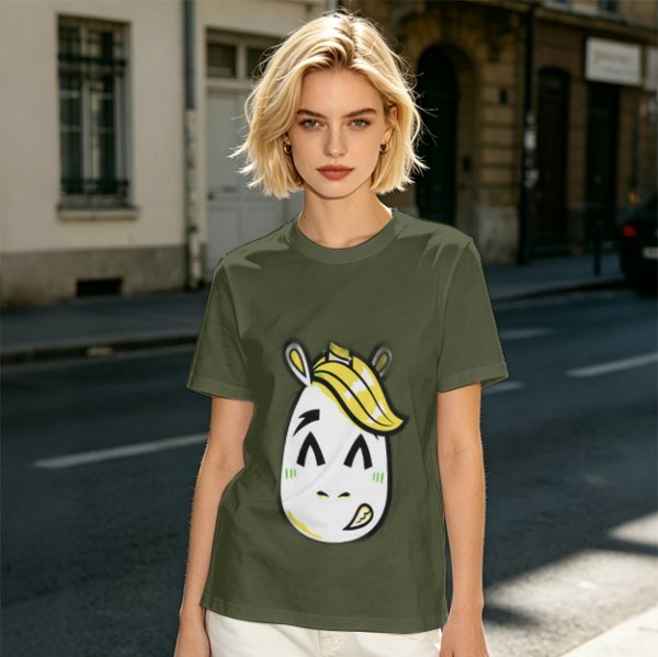 Olive T-Shirt With Cute Cartoon Horse Graphic Print