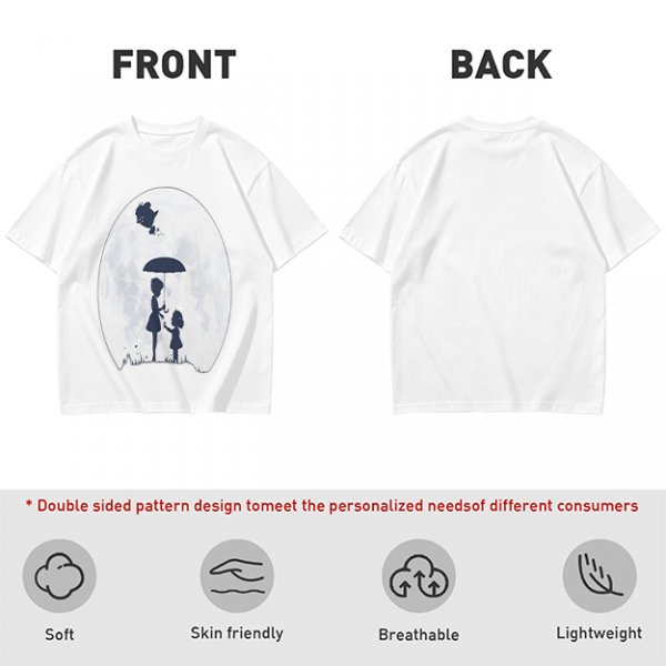 Olive T-Shirt With Moon Silhouette Of Two Children And Umbrella