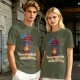 Olive t-shirt with lantern flame graphic and 'I'll follow you into the dark' text
