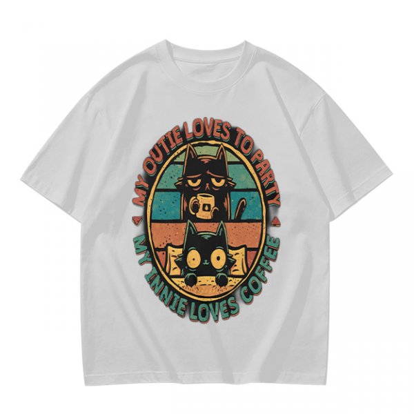 My Outie Loves To Party My Innie Loves Coffee Cat T-Shirt