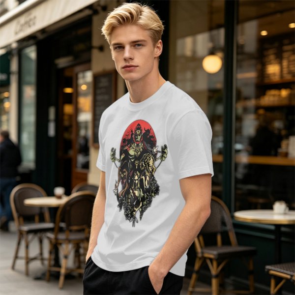 Olive T-Shirt With Dark Fantasy Villain Character Art Print
