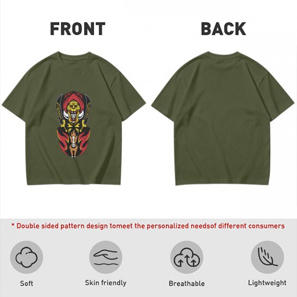 Olive T-Shirt with Tribal Warrior Mask and Horse Graphic Print