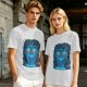 Olive T-shirt with Glowing Blue Cheshire Cat Graphic