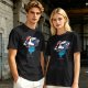 Olive T-shirt with Cartoon Character Holding Mushrooms Print
