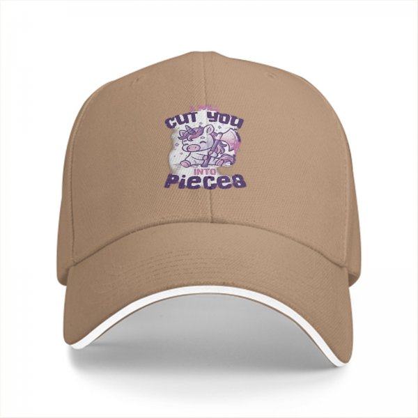 Black baseball cap with funny unicorn cut you into pieces graphic