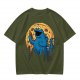 Olive T-Shirt Featuring Giant Cookie Monster Holding Cookie Against Moon