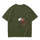 Olive Green T-Shirt With Cute Cartoon Pig Print