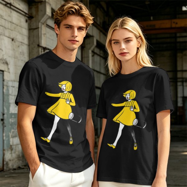 Olive Green T-Shirt With Whimsical Yellow Girl Graphic Print