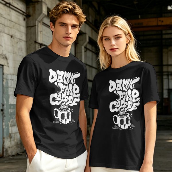 Olive Graphic T-Shirt With 'Damn Fine Coffee' Skull Mug Print