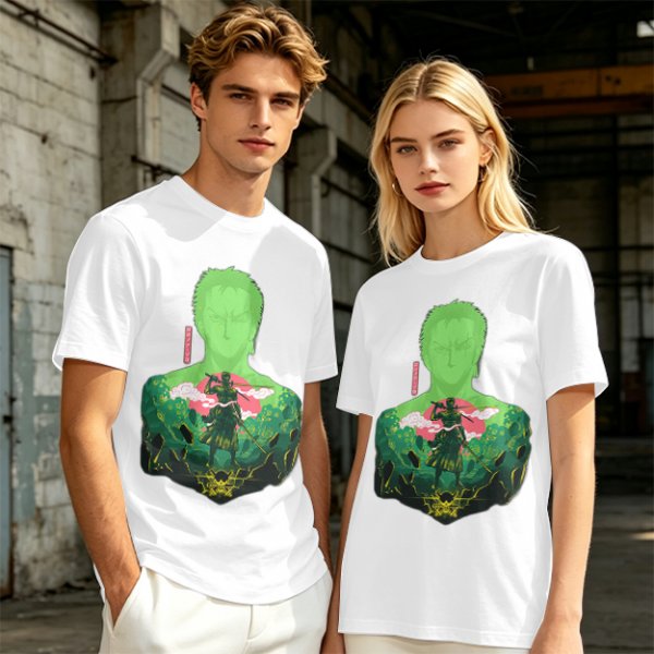 Olive Anime T-Shirt With Samurai Warrior Silhouette Art