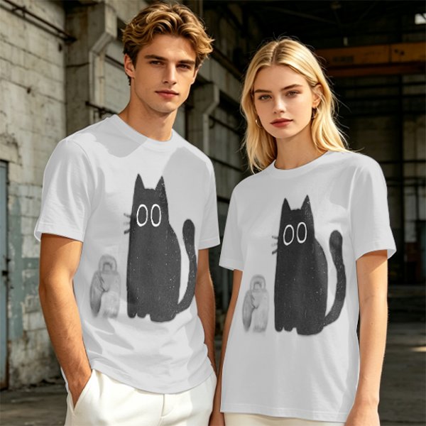 Oversized Olive T-Shirt With Cute Black Cat Graphic Print