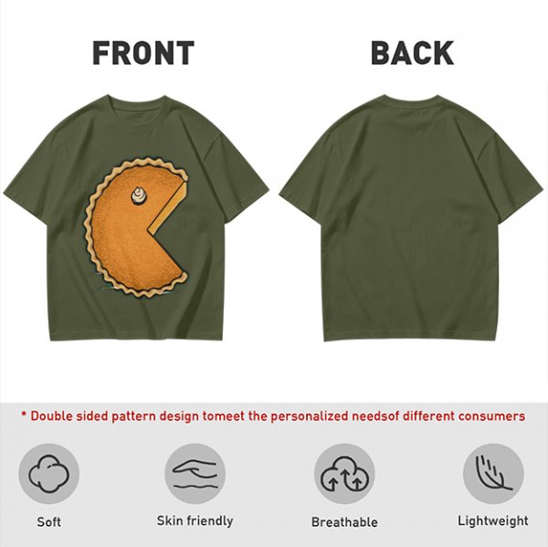 Olive T-Shirt With Pac-Man Style Pumpkin Pie Graphic