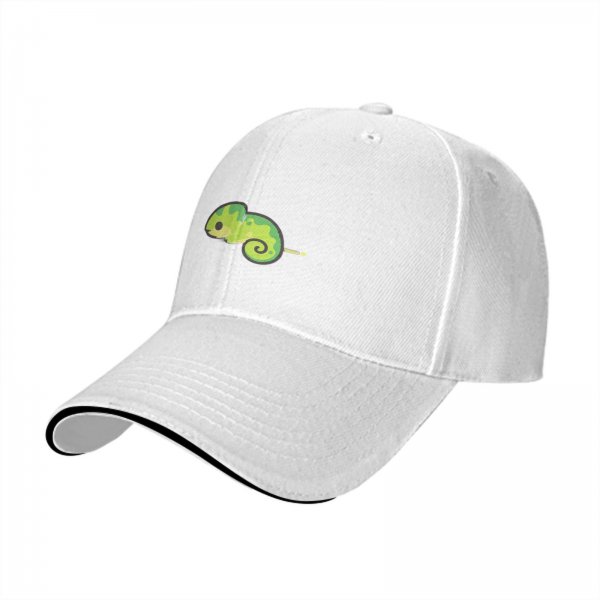 Black Baseball Cap with Cute Green Chameleon Graphic