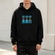 Black hoodie with three day weather tarot-style graphic print
