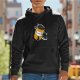 Black hoodie with happiness pill bottle and playful cats graphic
