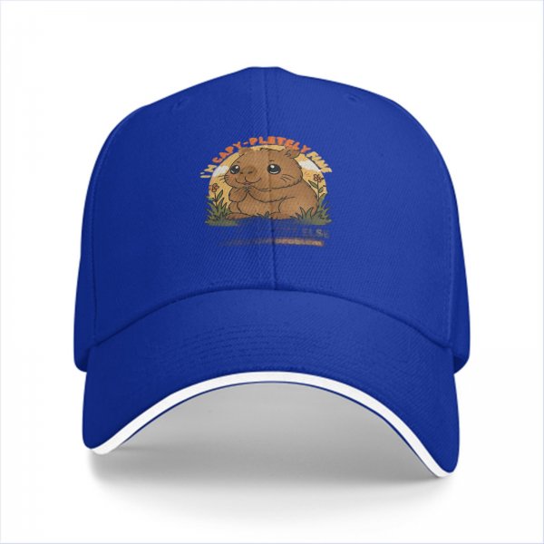 Black baseball cap with cute capybara graphic and playful text
