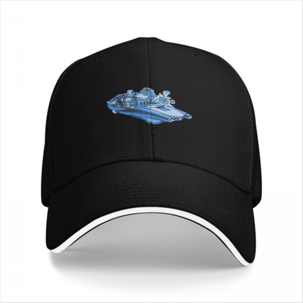 Black Baseball Cap With Blue Retro Car Graphic Print