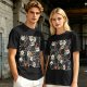 Olive T-Shirt With Day Of The Dead Cat Skull Graphic Print