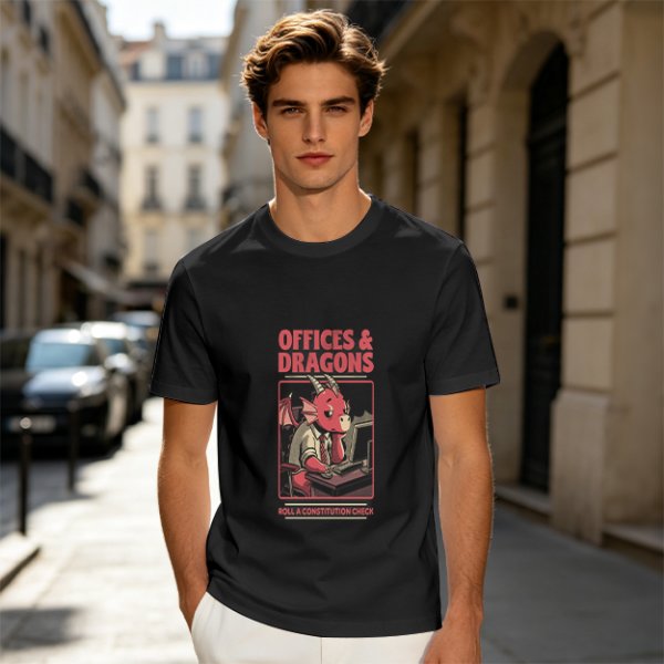 Offices & Dragons T-Shirt with Bored Office Dragon Art
