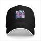 Black baseball cap with cute anime-style graphic print