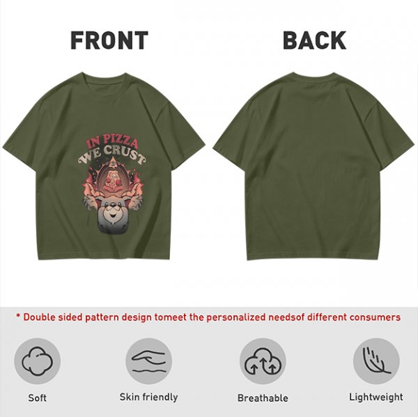 Olive T-Shirt With 'In Pizza We Crust' Pizza Dog Graphic