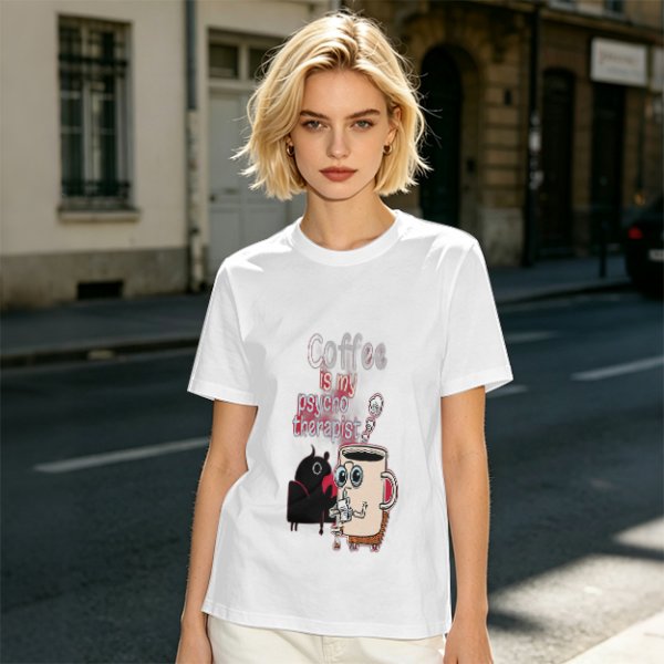 Coffee is my psychotherapist graphic olive t-shirt