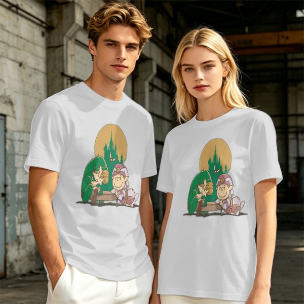 Olive Green T-Shirt With Zelda Themed Cartoon Characters Print