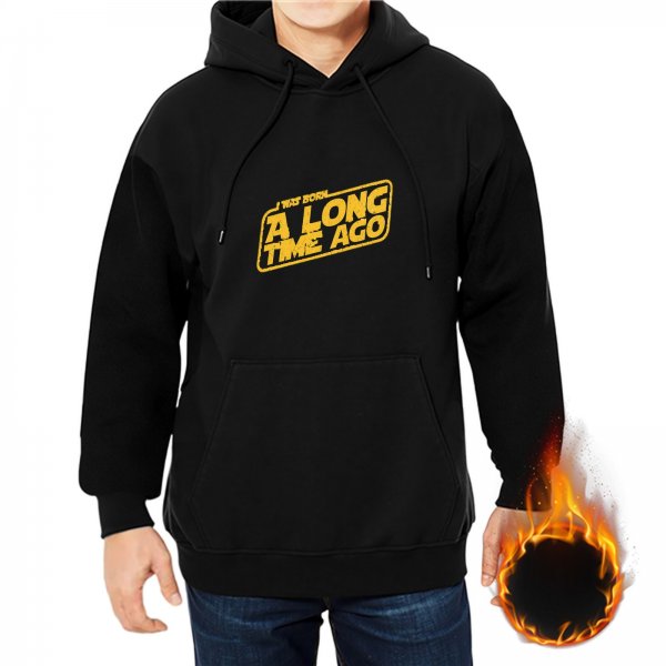 Black hoodie with 'A Long Time Ago' Star Wars style graphic