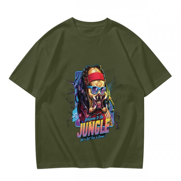 Olive T-Shirt with Retro Predator 'Welcome to the Jungle' Print