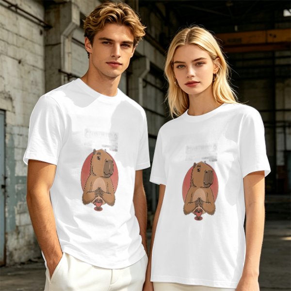 Olive Green T-Shirt With Cute Praying Capybara Graphic