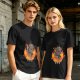 Olive T-Shirt With Cartoon Goat On Flames And Skulls Print