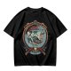 Olive Green Pirate Themed T-Shirt with Ship and Skull Graphic