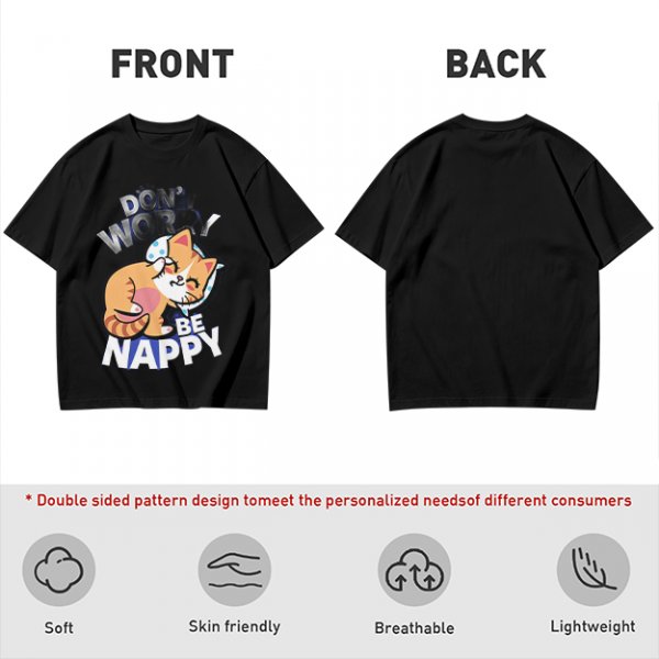 Olive T-Shirt with Don't Worry Be Nappy Sleeping Cat Graphic