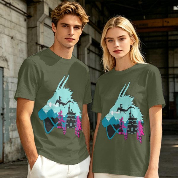 Olive T-Shirt With Spirited Away Dragon Silhouette Artwork