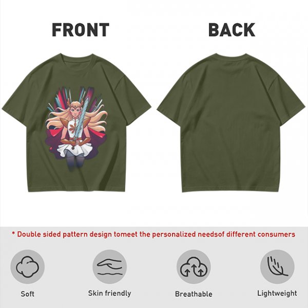 Olive T-Shirt Featuring Fantasy Warrior Princess With Sword Art