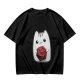 Olive T-Shirt With Cute White Cat Holding D20 Dice Print