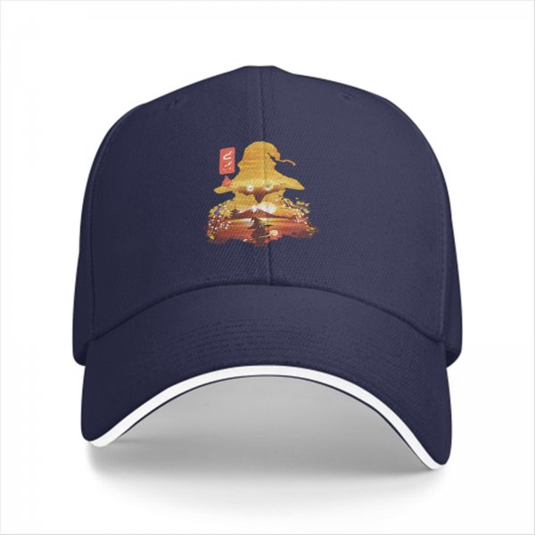 Black Baseball Cap With Anime Silhouette Art Print