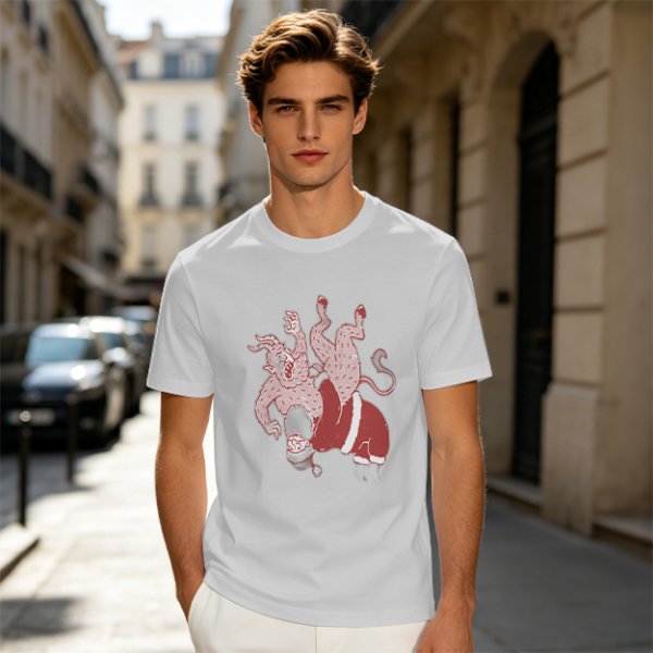 Olive T-Shirt With Krampus And Santa Graphic Print