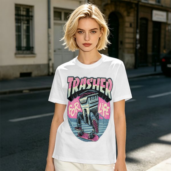 Olive T-Shirt With Trashed Skateboarding Graphic Design