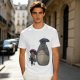 Olive T-shirt with Totoro and masked figure under umbrellas print