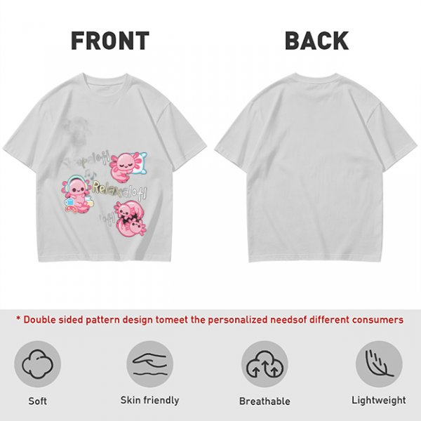 Olive T-Shirt With Cute Axolotl Relaxalotl Graphic Print