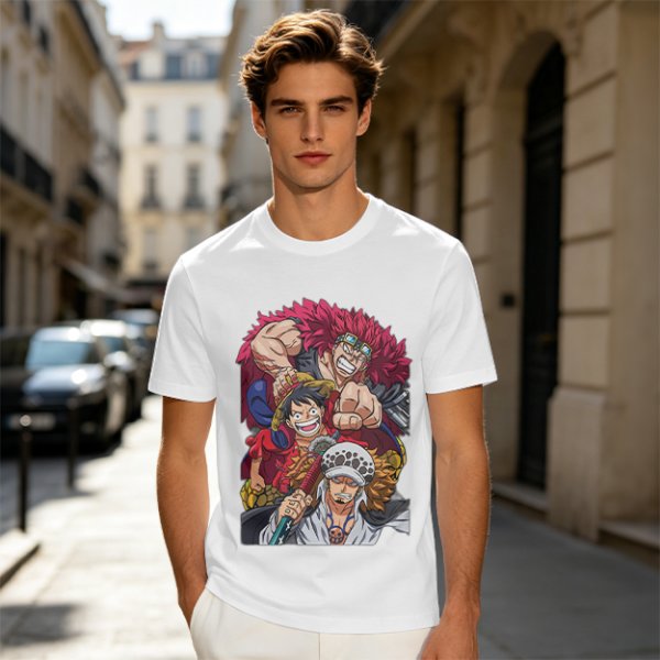 One Piece Straw Hat Luffy, Kid and Law Graphic Print T-Shirt