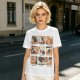 Olive T-Shirt with 9 Grid Cute Cat Illustrations Print