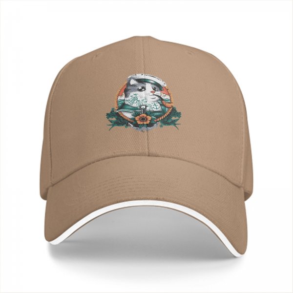 Black Baseball Cap With Sailor Cat Nautical Tattoo Art Print