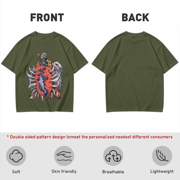 Olive T-Shirt with Dark Fantasy Monster Skeleton Art Print