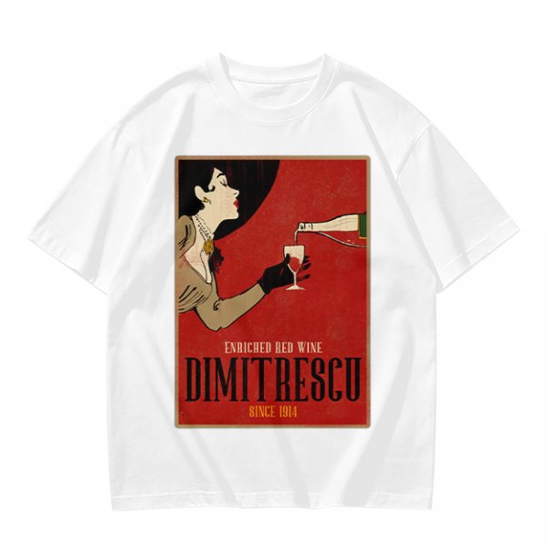 Olive t-shirt with vintage Dimitrescu red wine graphic print