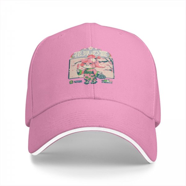 Black baseball cap with cute rabbit in kimono cherry blossom print
