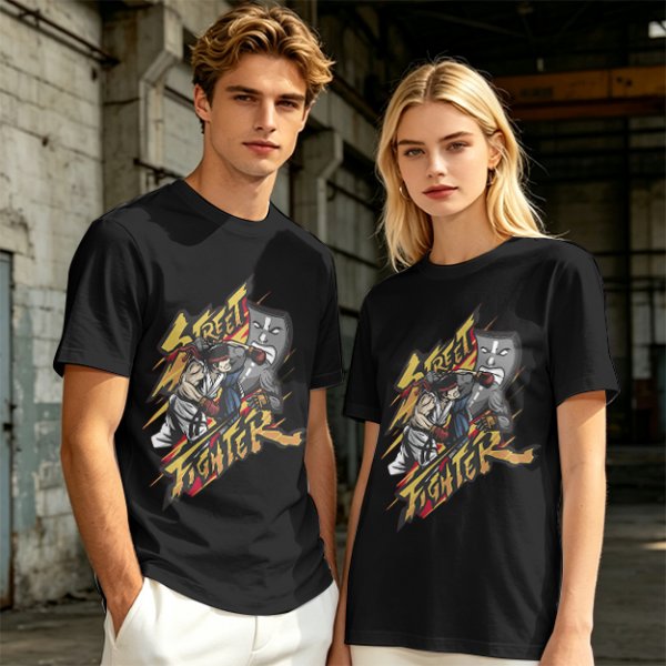 Olive Street Fighter Graphic T-Shirt with Fighting Character Art