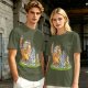 Olive T-Shirt With Whimsical Forest Creature Artwork Print